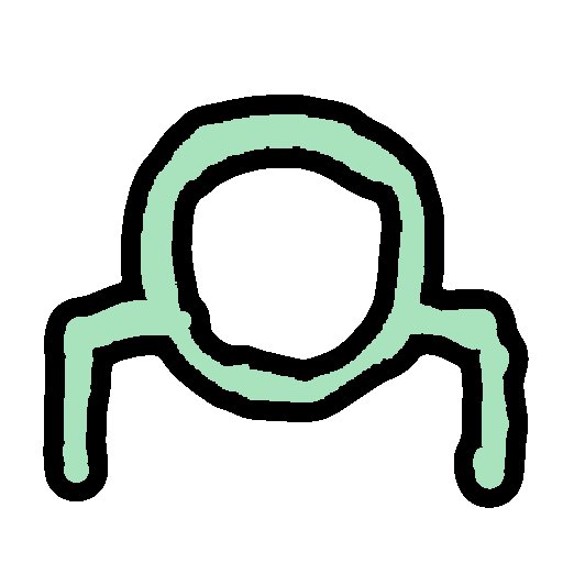 the sitelen pona glyph for the toki pona word 'mije,' which looks like a head and square shoulder, colored in mint.